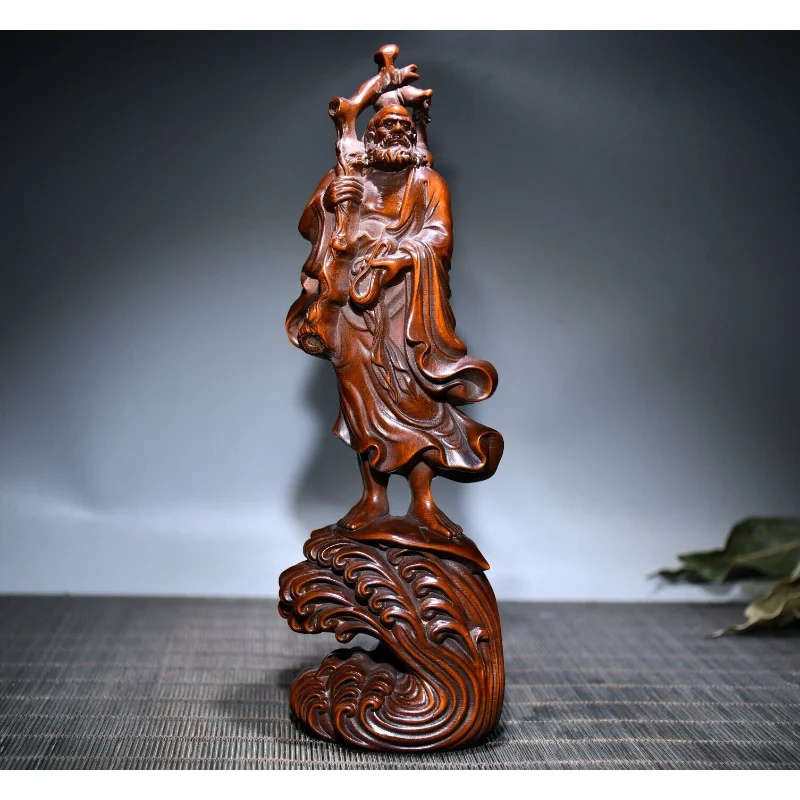 

8.3" Chinese Box-wood Hand Engraving Buddhism Dharma Buddha Statue Craft Gift Decoration Home Decore