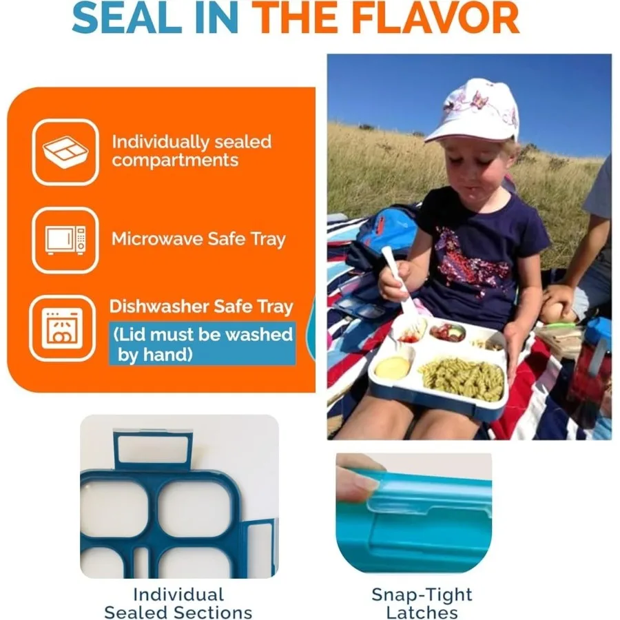صندوق غداء بينتو حاويات غداء مانعة للتسرب للأولاد والبنات والكبار مع 6 مقصورات مثالية للرعاية النهارية المدرسية وتخطيط الوجبات
