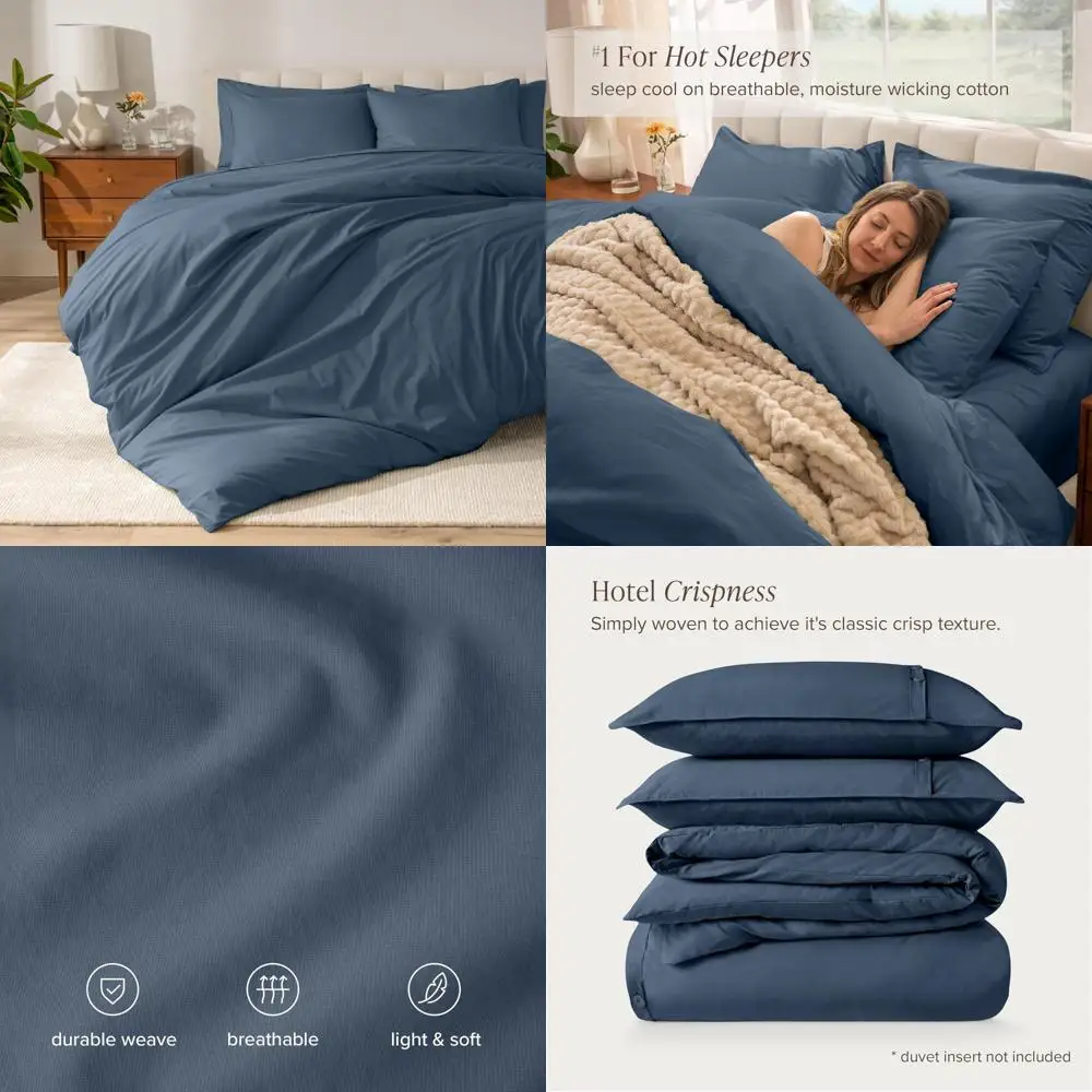 

Organic Cotton Duvet Cover Set for Full/Queen Beds - Crisp Percale, Lightweight, Breathable, and Cooling