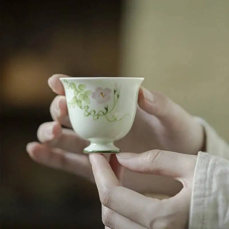 High Foot Tea Cup Kung Fu Teacup Hand-painted Morning Glory Tea Cup Керамическая Чашка