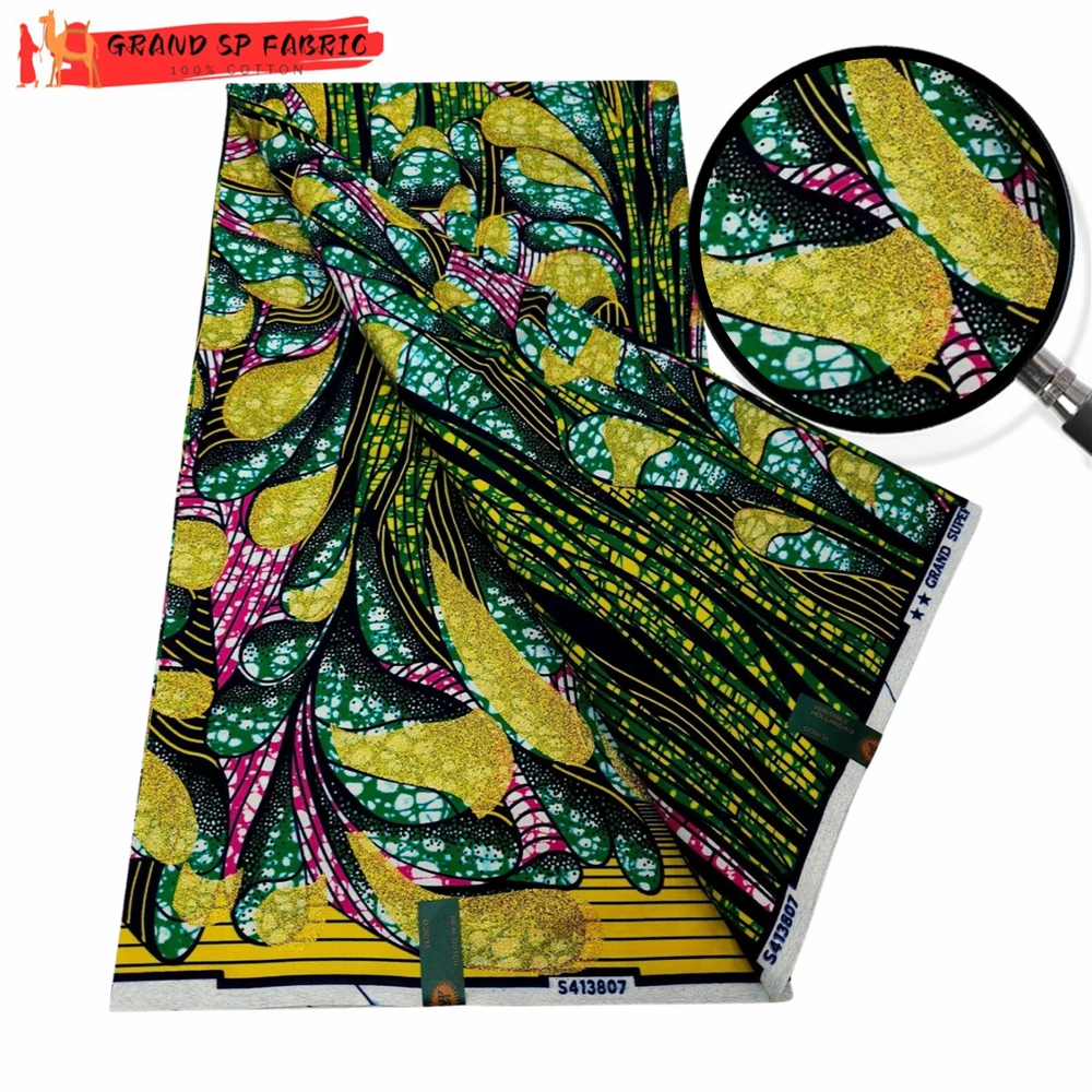 Grand Super 100% Cotton African Wax Fabric High Quality Wax Print Ankara Fabric For Sewing 6yards Women Fabric VLS3116