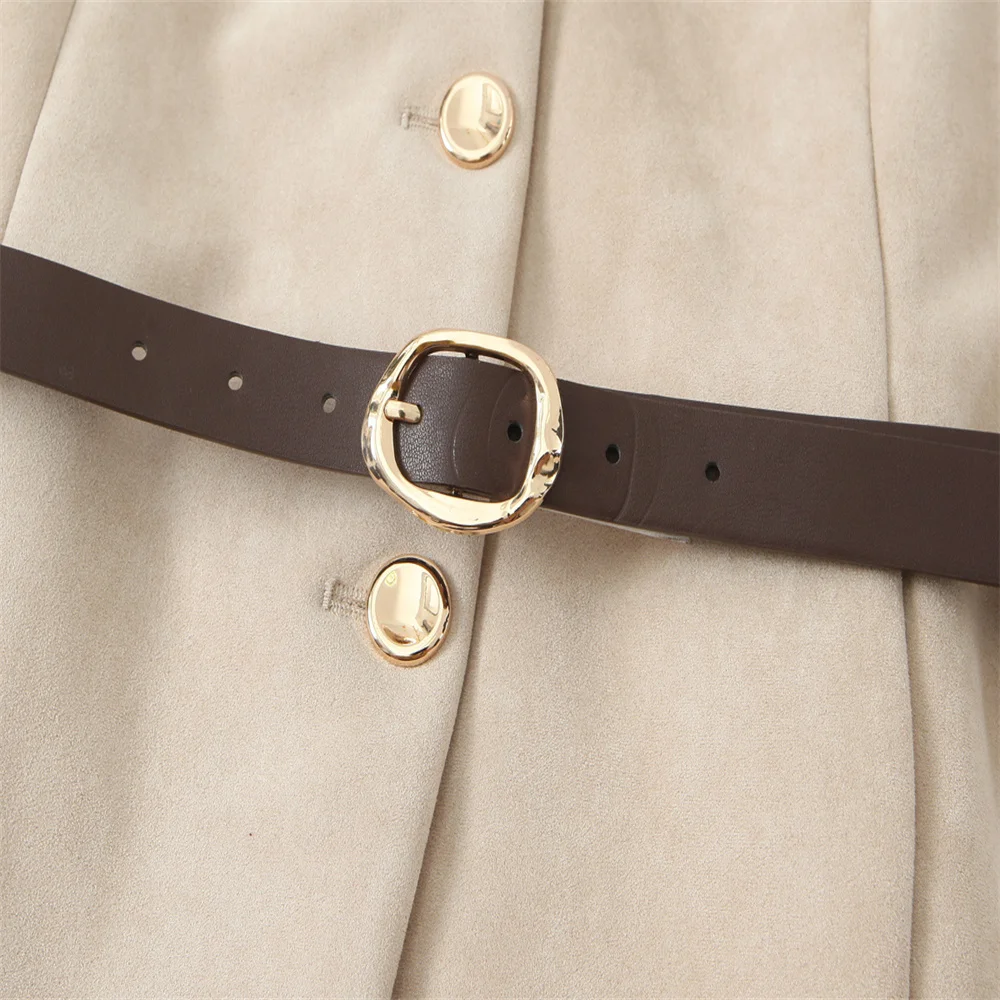 Осенний новый женский модный наряд с поясом и замшевым эффектом, пиджак