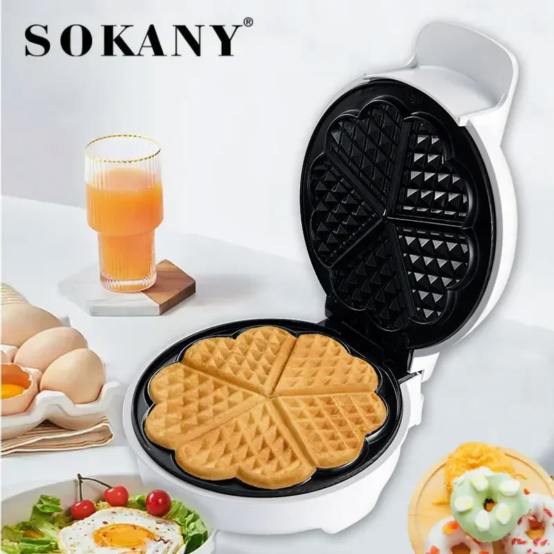 Houselin Belgian Heart-shaped Waffle Maker, Non-Stick Cooking Plates, 5 Waffles At Once