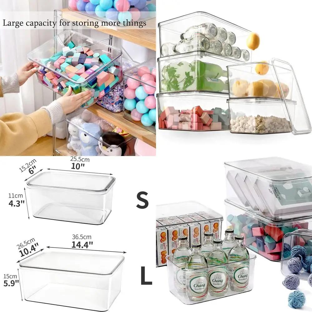 

5 упаковок прозрачных коробок для хранения с крышками, многофункциональные органайзеры для еды, одежды, косметики и кухонных принадлежностей (3 л + 2 с)