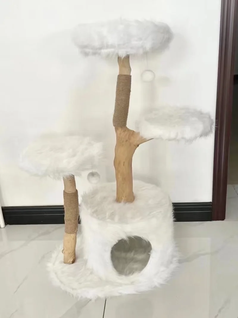 New Designed Luxury Cat Tree Tower Real Branch Wood Luxury Cat Condo Scratching Tree