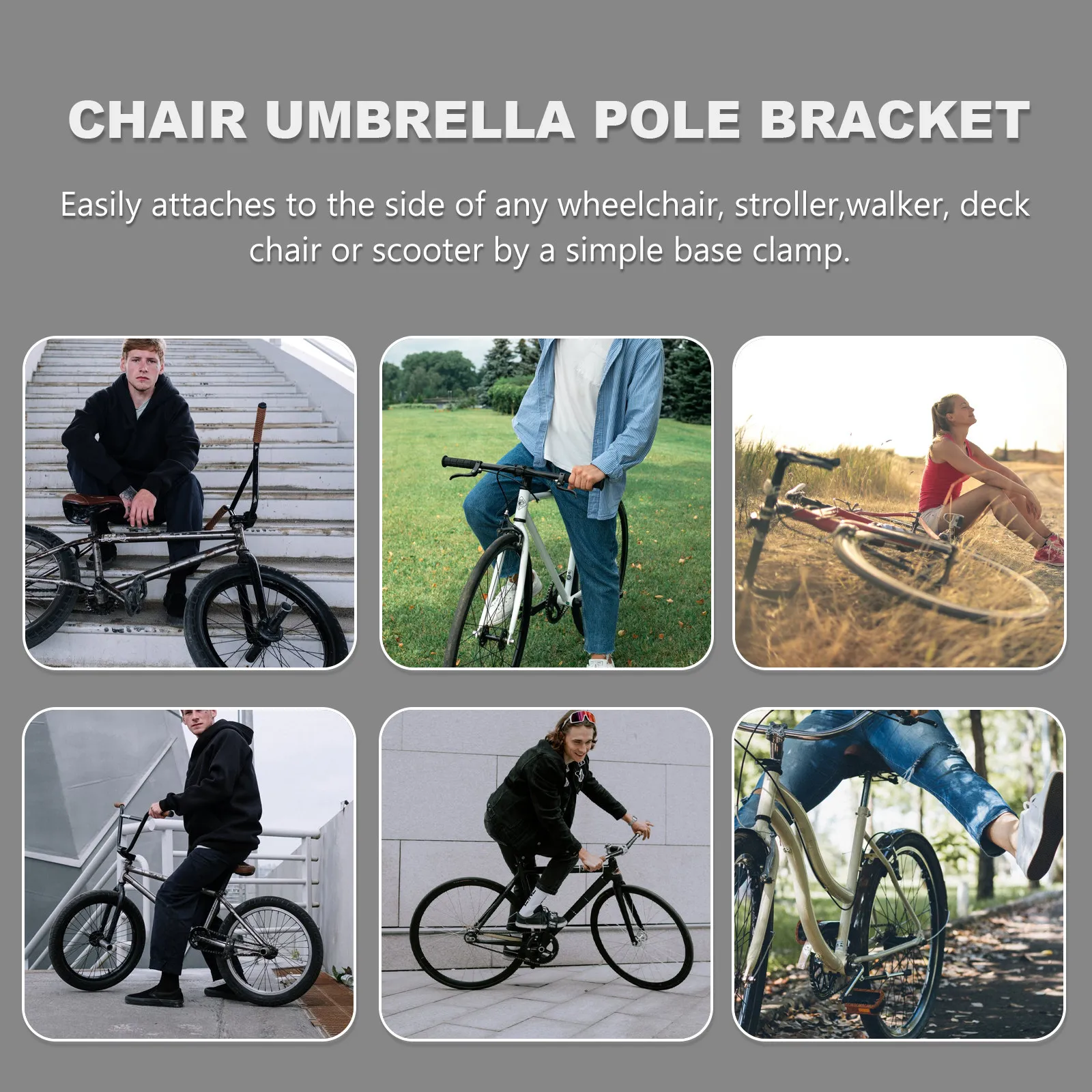 Umbrella Bracket Adjustable Extendable Mount Stand Clamp for Wheelchair Stroller Bike Electric Scooter Handlebar