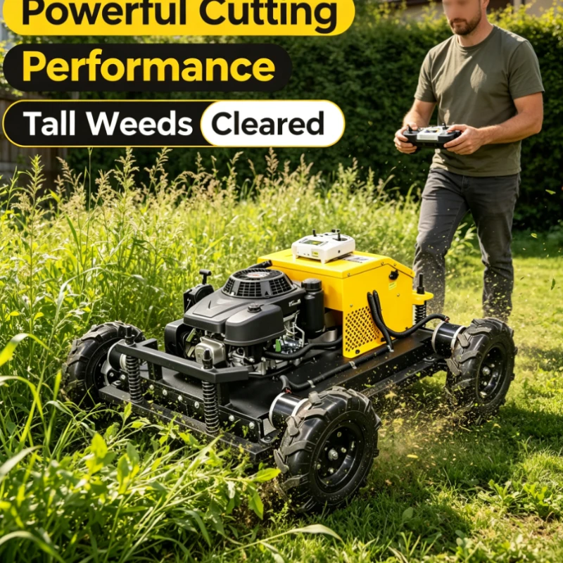 Crawler Type Remote Mower With Four Wheel Drive And Adjustable Cutting Height For Farm And Vineyard Maintenance