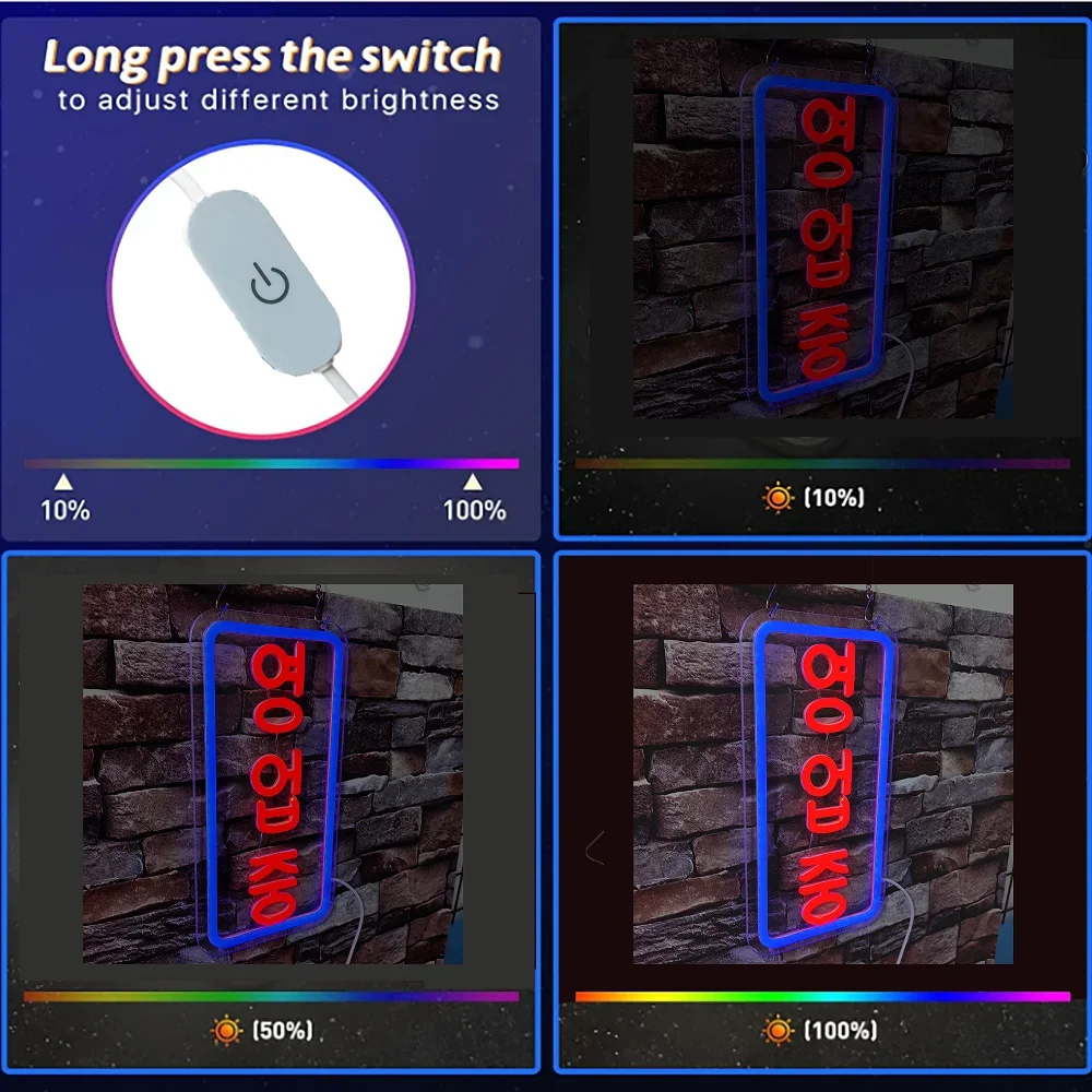 韓国のオープンサインのネオンライト、ビジネスの看板、壁の吊り下げ、バー、カフェ、サロン、店舗、請求ボード用のLED