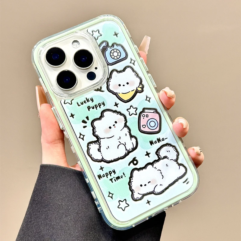 

Lucky Puppy Dog 2 in 1 Shockproof Bumper Mirror Phone Case For iPhone 13 14 15 16 Pro Max Hard Back Cover Shell