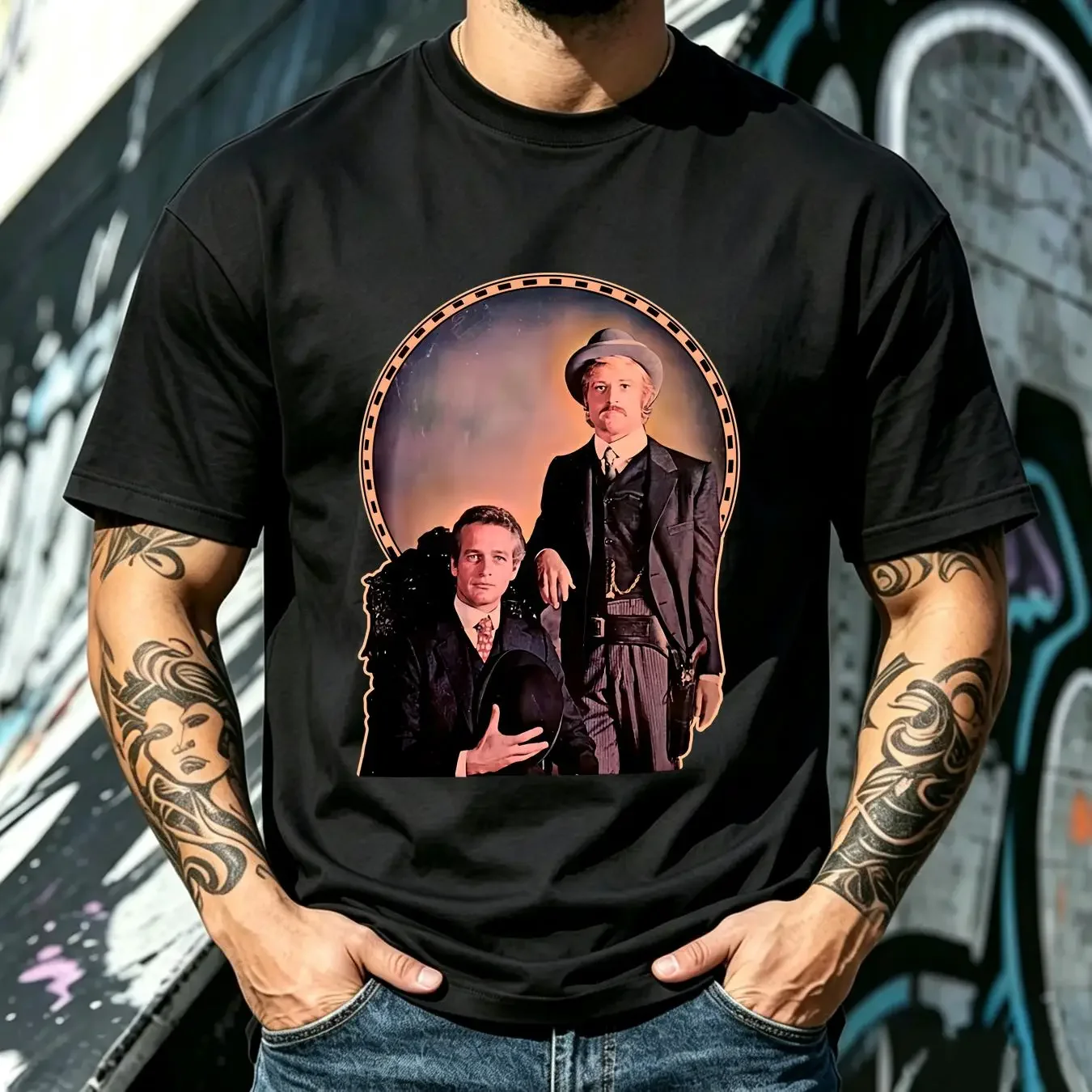 washed T Shirt 70s Vintage Butch Cassidy and the Sundance Kid 1975 movie Robert Redford Paul Newman iron on promo SMALL Soft