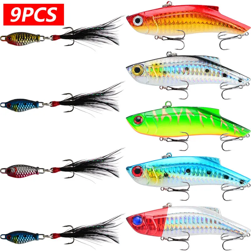 9pcs/lot Fishing Lure 4.6g/28g VIB 3D Eyes Perch Artificial Bait Pike Carp Bait Swim Bait Fishing