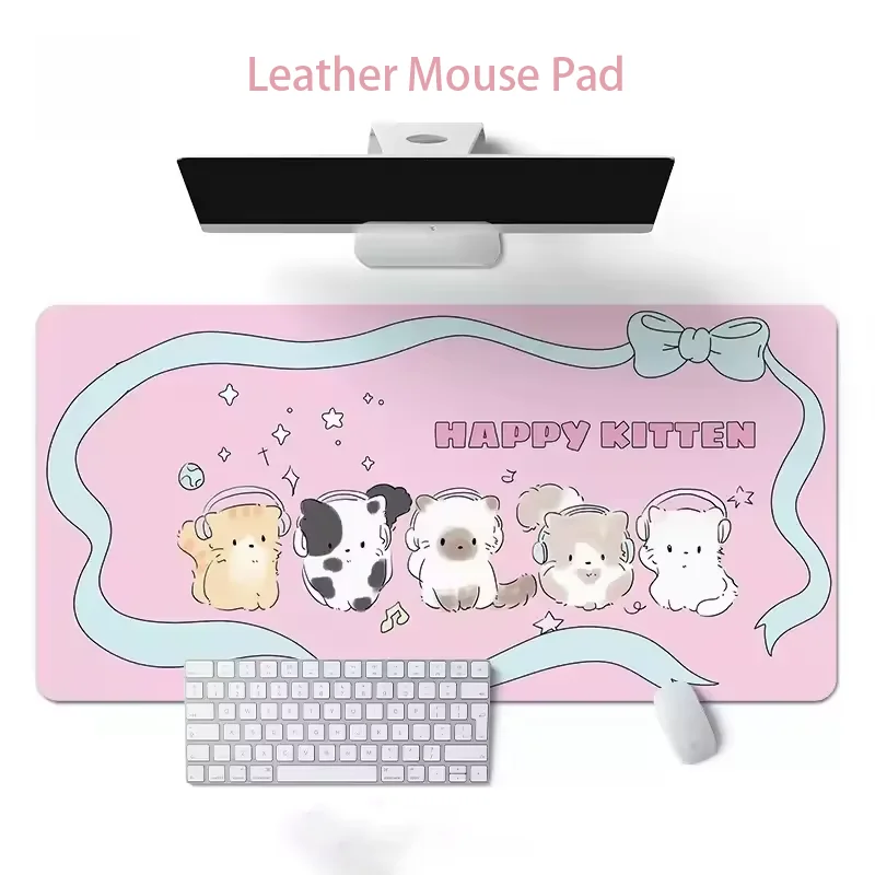 

Милый минималистичный кожаный коврик для мыши с изображением котенка, для общежития, офиса, компьютера, противоскользящий и износостойкий, украшение для рабочего стола