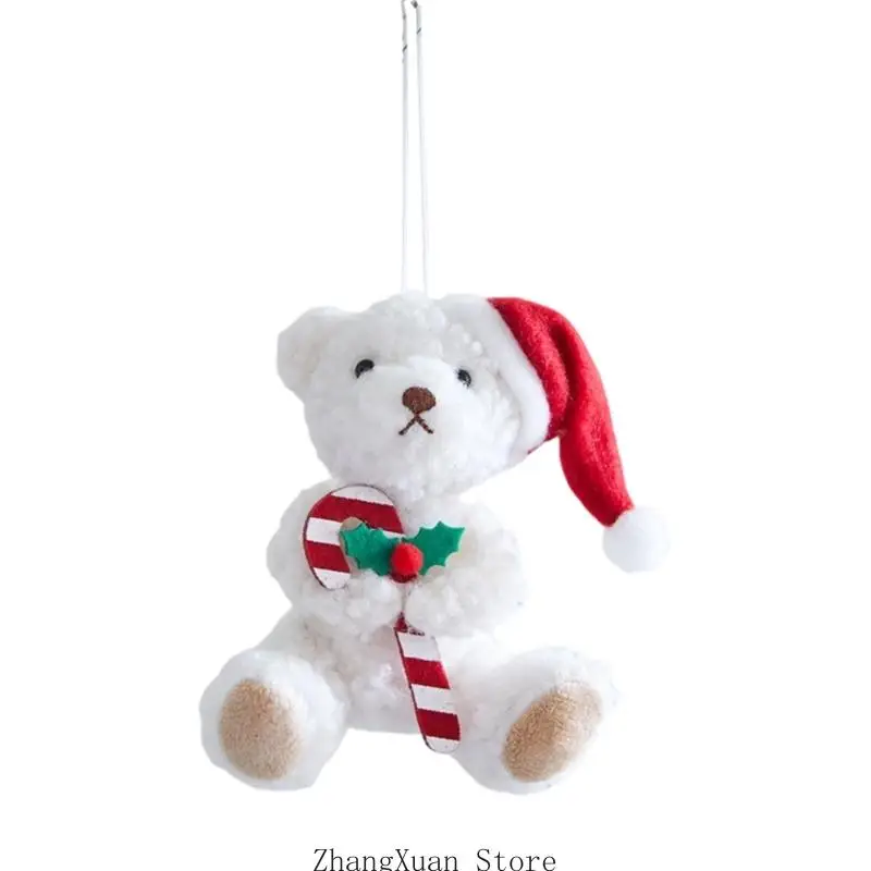 Holiday Tree Bear Accent Soft Polyester Ornament with Cord Loop for Wreath Doorway Shelf and Indoor Holiday Display 3XUF