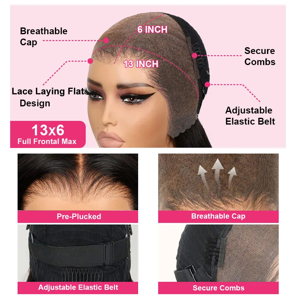 Glueless Pull Go Wigs with Elastic Drawstring 250% Straight 13x6 HD Lace Frontal Wigs Parting Max Full Lace Front Human Hair Wig image 5