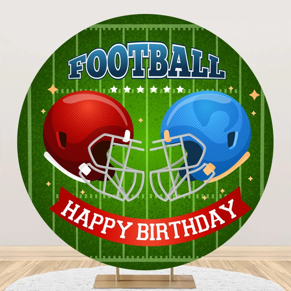 Happy Birthday Football Round Backdrop Boy Birthday Soccer Field Sports Poster Baby Shower Circle Background Banner