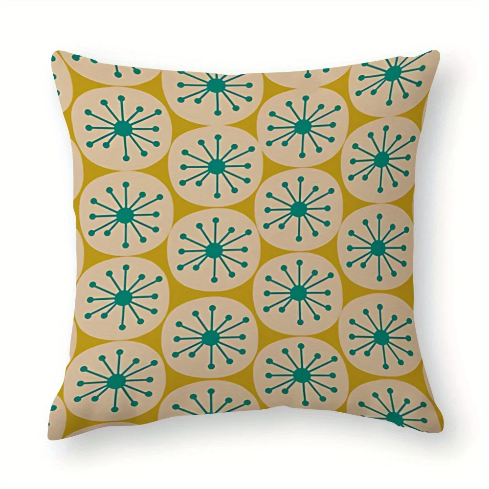 1pc Mid-Century Modern Atomic Vintage Polka Dot Pillowcase - Teal, Beige, and Mustard Mid-Century Modern Decor - Zipper Closure Sofa Couch Cushion Cover, Suitable for Living Room, Bedroom - Machine Washable Home Decor - by Kierkegaard, Living Room