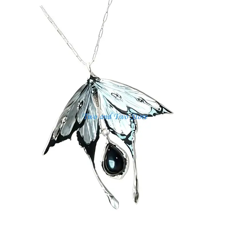 HX6F Dark Statement Necklace with Moth Pendant Detail for Daily Wear, Going Out, and Social Outfit Styling with Visual Appeal