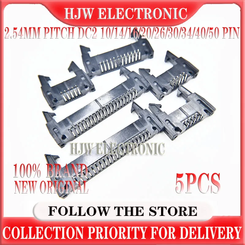 5pcs 2.54mm Pitch Dc2 10/14/16/20/26/30/34/40/50 Pin Right Angle Hook Horn Socket Connector For Flat Ribbon Cable Idc Socket