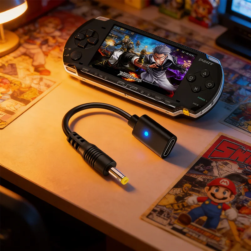 Cable de Carga Tipo-C para PSP con Indicador LED, Cable Adaptador para PSP1000/2000/3000, Solución de Alimentación para Consola y Control de Videojuegos