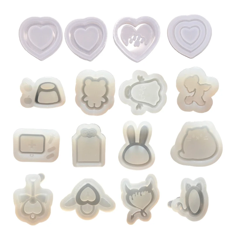 Epoxy Resin Mold Love Heart Bear Rabbit Animal Quicksand Shaker Charm Mould for DIY Keychain Jewelry Silicone Mould Casting Tool