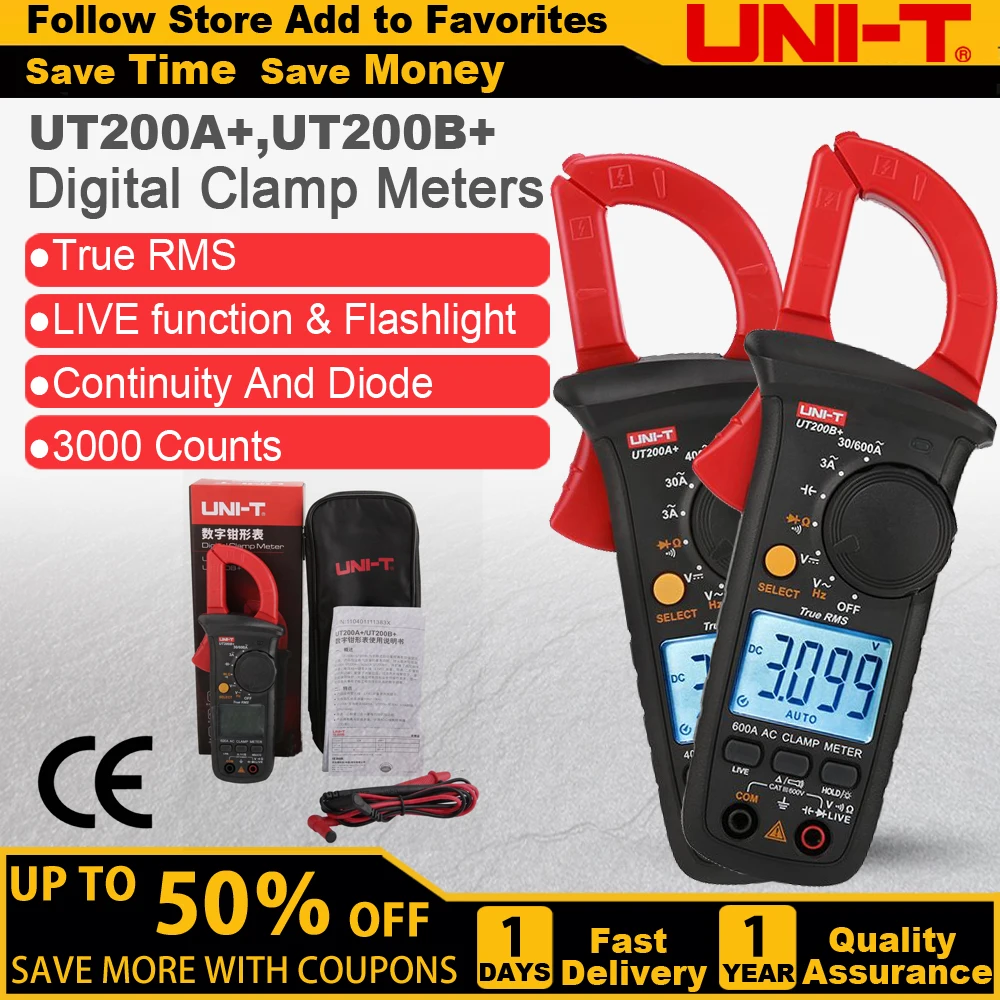 UNI-T UT200A+ UT200B+ AC Current Clamp Meters Digital Voltmeter Ammeter Pliers Amperometric Clamp Multimeter Electrician Tester