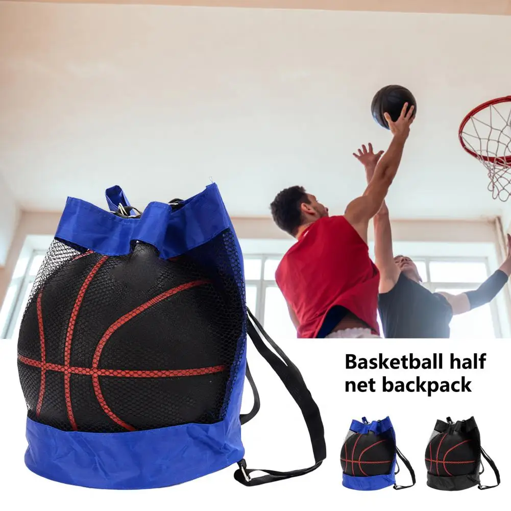 

Basketball Backpack Half Net Drawstring Mouth Storage Ball Portable Adjustable Straps Backpack Volleyball Carrier Bag for Sports