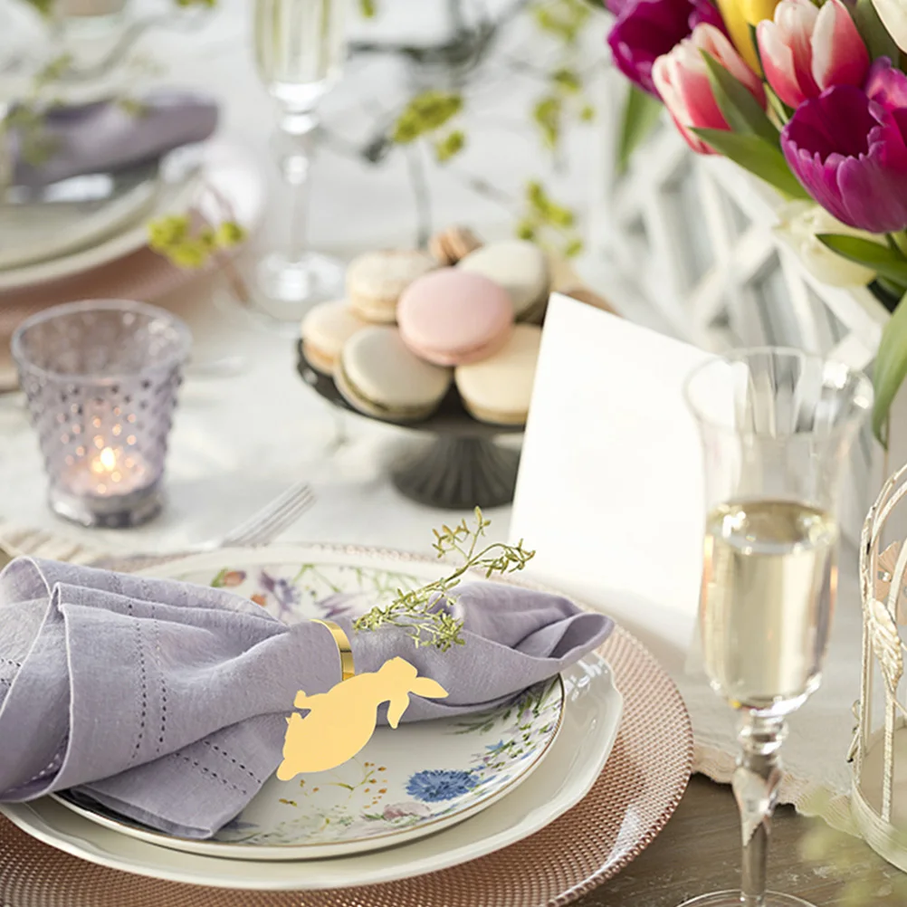 

4 Pcs Metal Rabbit Napkin Rings Golden Color Easter Decorative Bunny Shaped Tableware Accessories Dinner Party Supplies