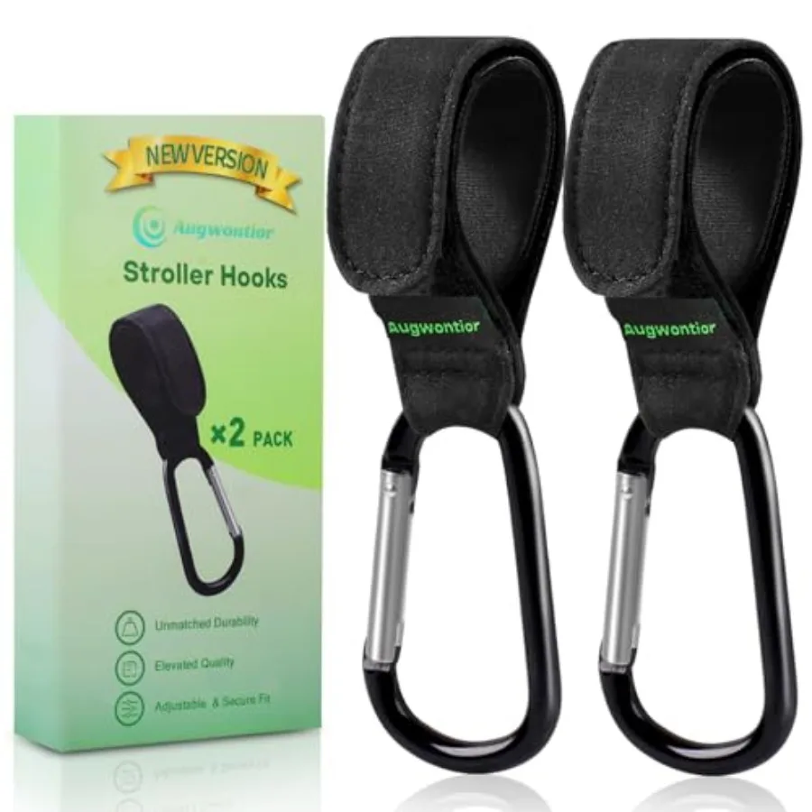 

Stroller Hooks for Bags, 2 Pack Non-Slip Stroller Clips and Hooks, Adjustable Stroller Carabiner Clip, Baby Stroller Accessorie
