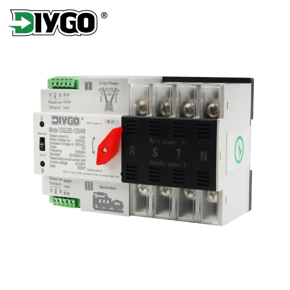 

Din Rail WIFI Smart ATS Timer 220V Dual Power Automatic Transfer Electrical Selector Switch Uninterrupted 4P 125A Generator