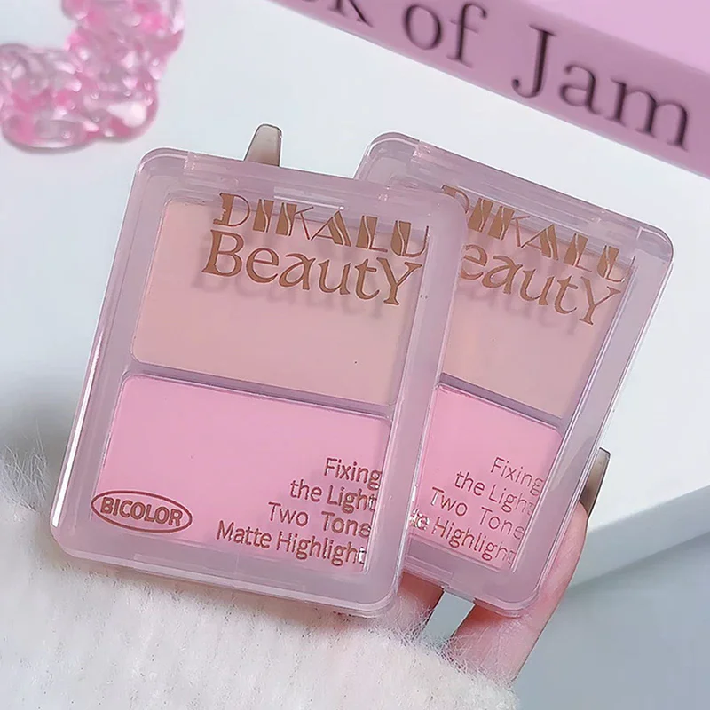 DIKALU Palette di contorni bicolore Evidenziatore bianco opaco Grigio Marrone Ombra per il naso Bronzer per il viso Illumina il trucco in polvere