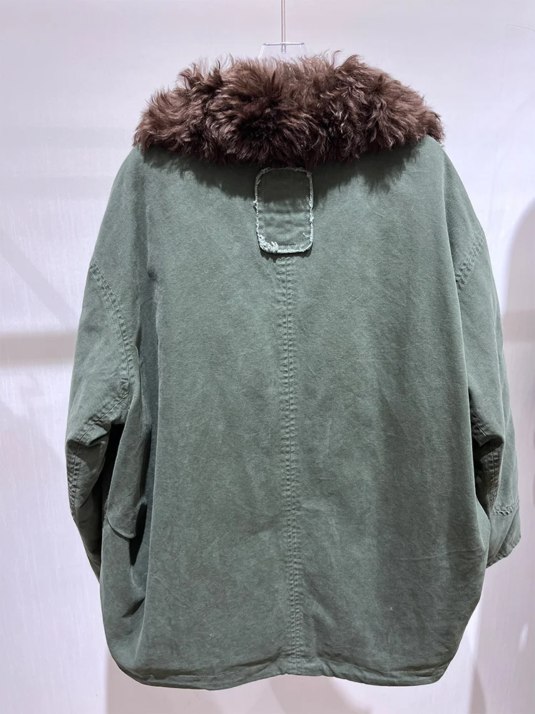 Winter Real Natural Fox Sheep Lamb Fur Collar Thick Warm Goose Down Coats Coat For Women Female Luxury Outwear Puffer Jacket