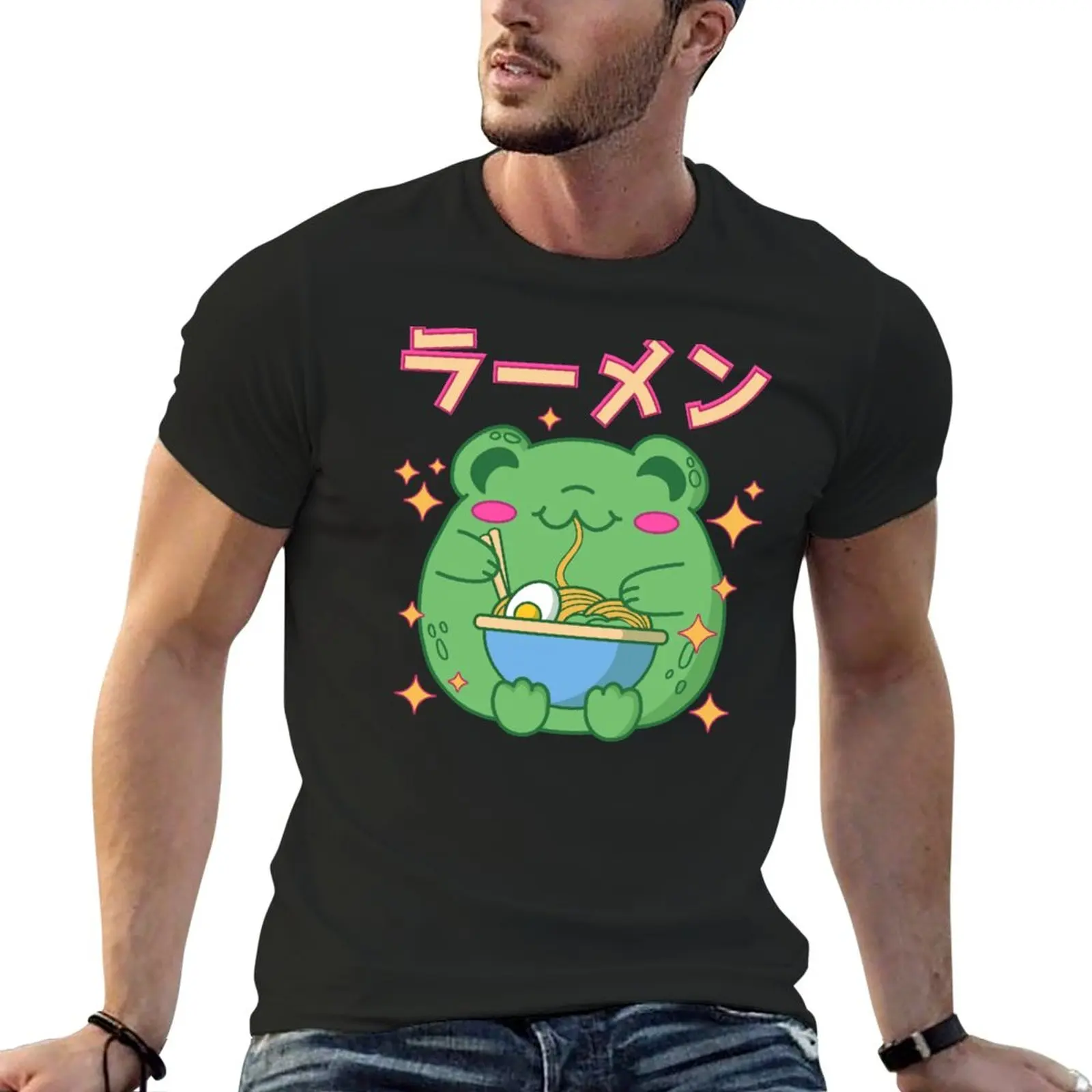 

New Kawaii Frog Eating Ramen Japanese Food T-Shirt summer tops oversized t shirts customized t shirts mens big and tall t shirts