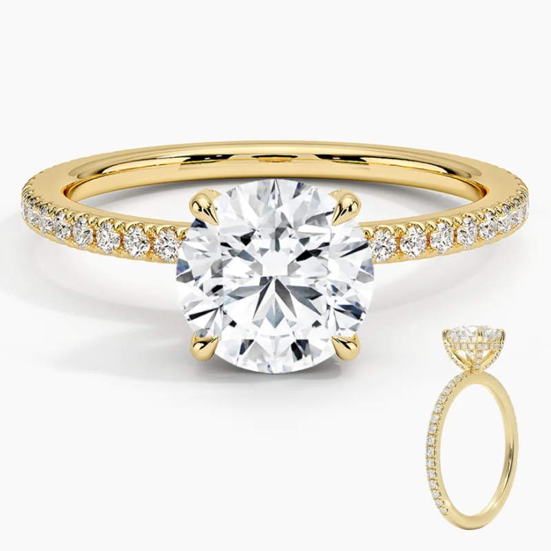 

Certificate 10k 14k 18k Solid in Real Gold Moissanite Diamond Pave Side Wedding Engagement Ring Set for Women Jewelry AU750