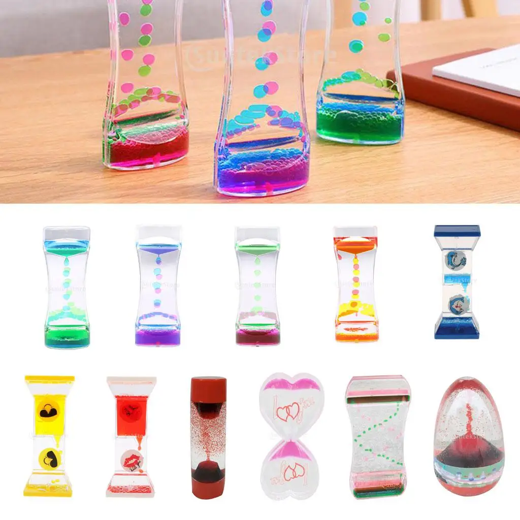 Floating Color Hourglass Acrylic Bubbler Motion Timer Sensory Educational Calm Down Tool for Children Home