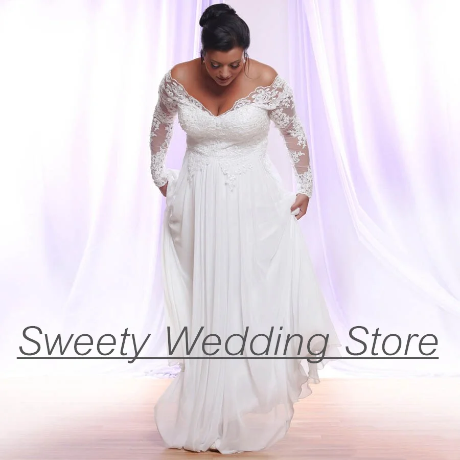 

Boho Wedding Dress Deep V Neck Long Sleeves Back Zippe Up Applique Women Plus Size Bride Dresses Wedding Gown Vestido De Noiva