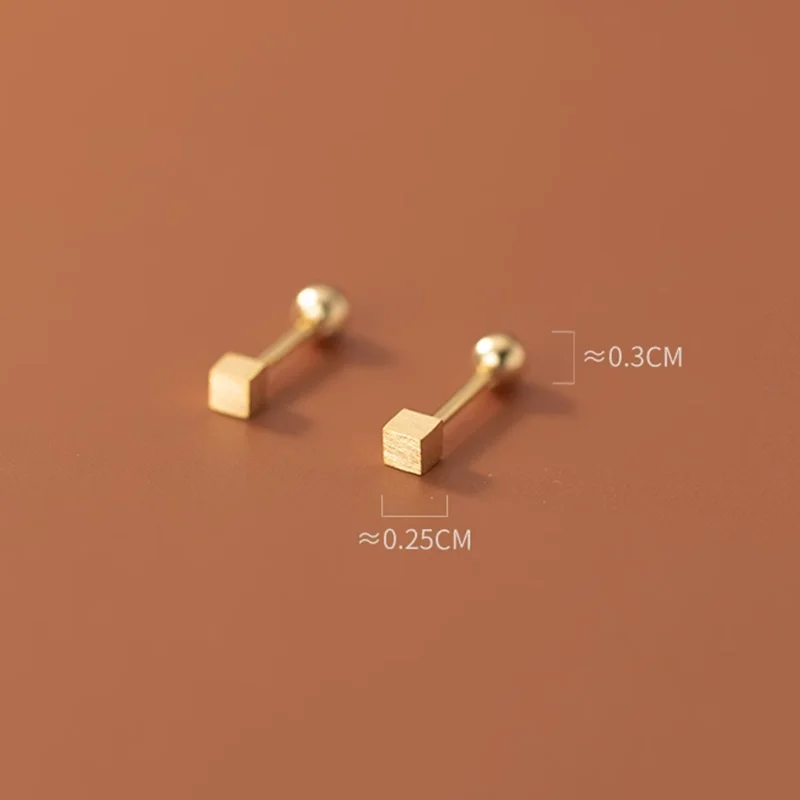 WANTME 925 Sterling Silver Simple Geometric Matte Square Screw Beads Stud Earrings for Women Fashion Ear Bone Piercing Jewelry