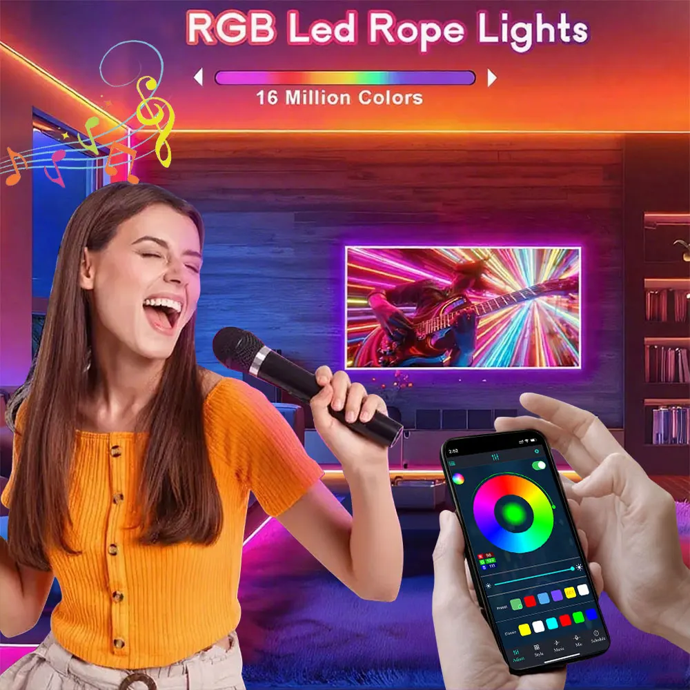 USB DC5V Flexible RGB Neon LED Strip Lights, 1-5M IP65 Waterproof, Bluetooth App & Remote Control for Indoor Home Decoration