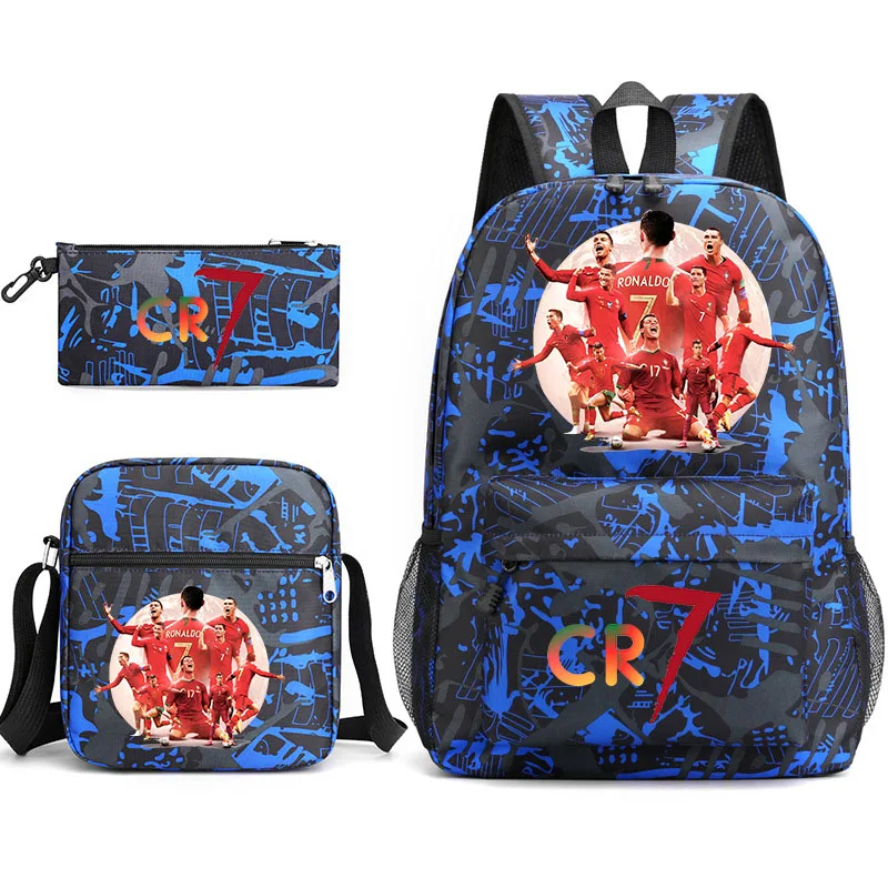 Ronaldo printed student schoolbag set shoulder bag pencil bag three-piece set casual backpack travel bag children's backpack