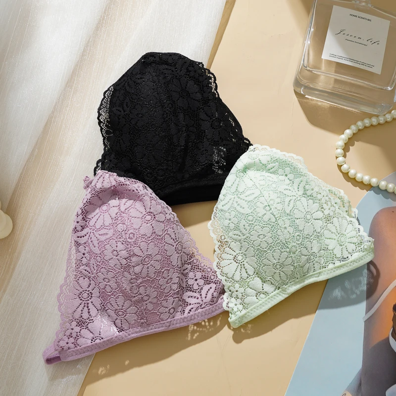 Женский ультратонкий бюстгальтер с треугольной чашкой и кружевной передней пряжкой без косточек, красивый бюстгальтер с открытой спиной и регулируемыми тонкими бретелями
