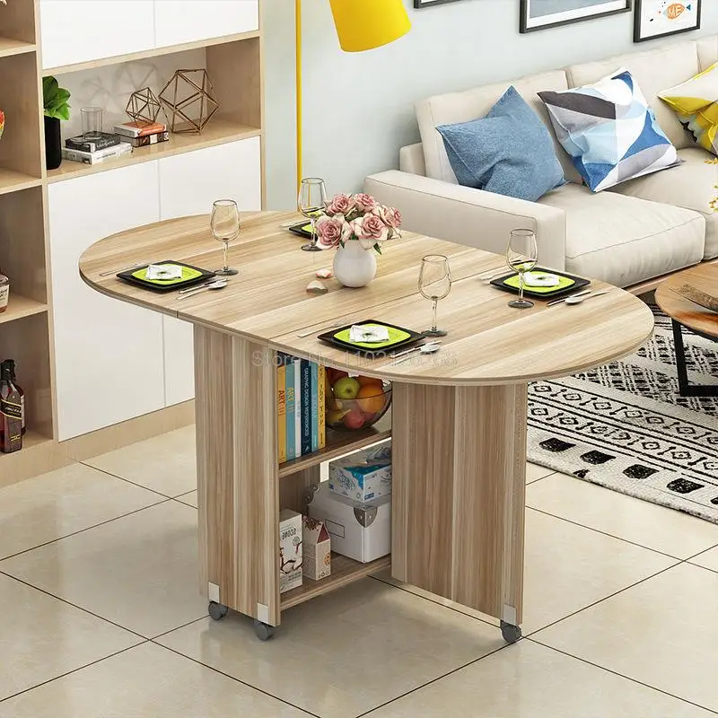 Folding Table Solid Wood Storage Breakfast Table Modern Simplicity Table Kitchen Multifunction With Roller Folding Coffee Table