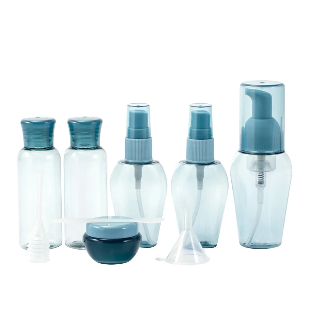 Ensemble de bouteilles de voyage rechargeables, étanches, conteneurs de toilette portables pour shampoing, Lotion, crème, Kit de bouteilles en plastique vides, 9 pièces