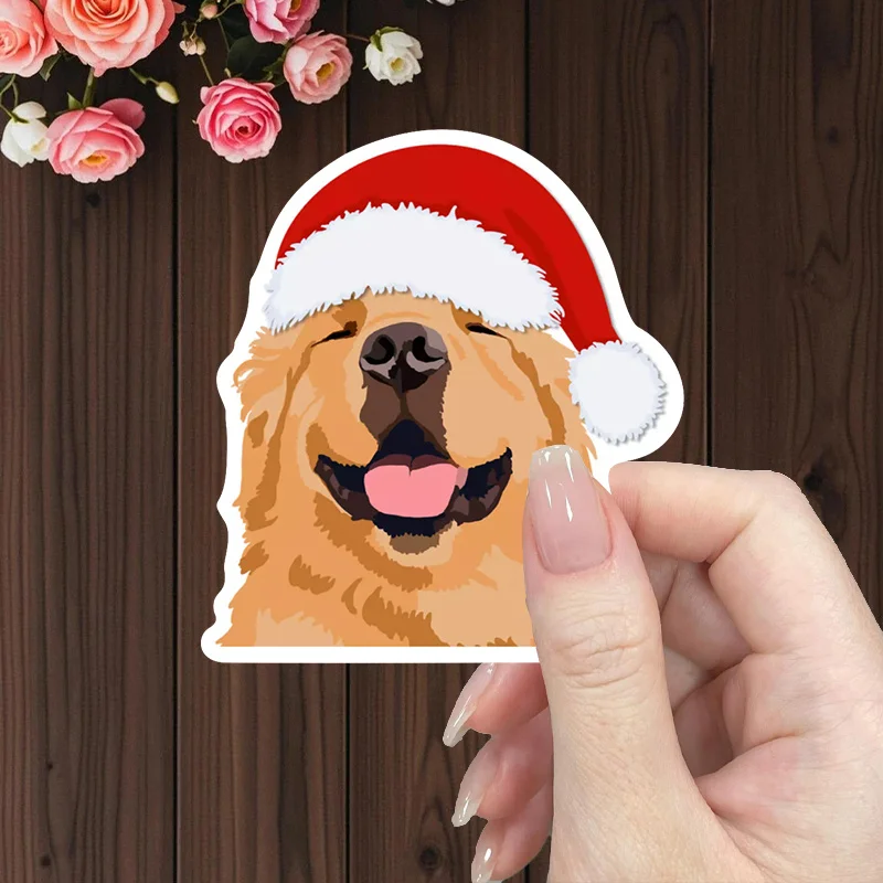 

1PC Golden Retriever Santa Vinyl Sticker - Suitable for water bottles, laptops, phones, and dishwashers