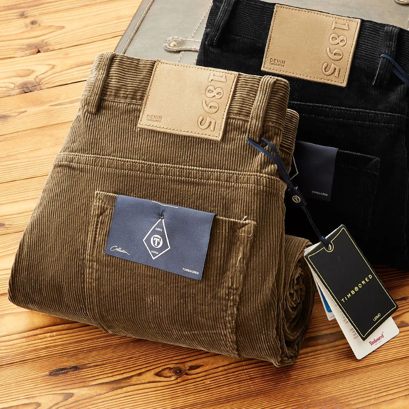 

2025: вельветовые мужские повседневные брюки из чистого хлопка, длинные брюки Thi Straight Leg Busin, осенне-зимние эластичные брюки