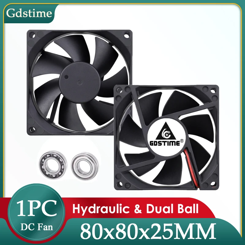 Gdstime DC 5V 12V 24V 48V 8cm 80mm Brushless Computer Case PC CPU Cooling Fan 8025 Axial Cooler Fan 80mmx80mmx25mm Radiator Fan