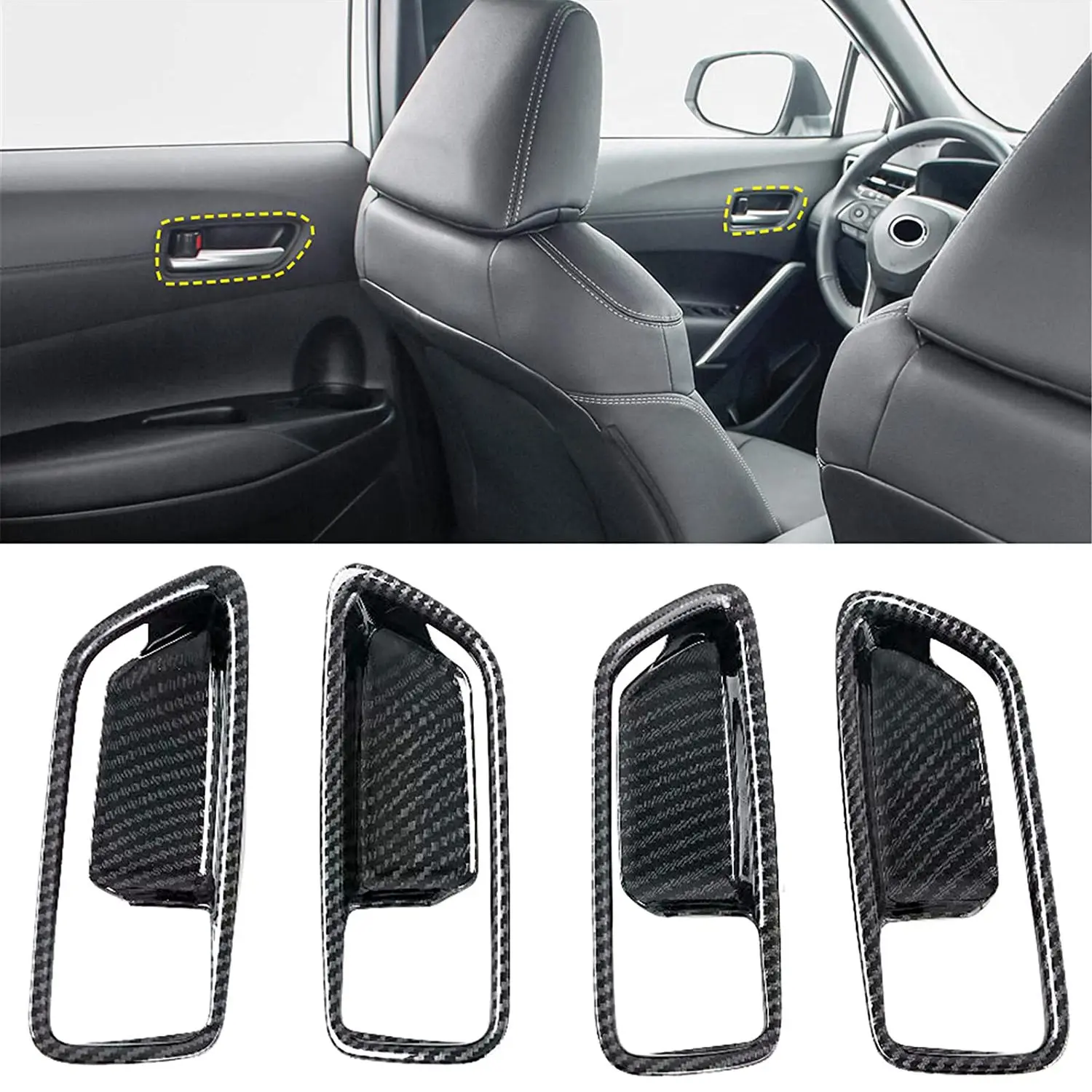 For Toyota Corolla Cross 2020 2021 Car Inner Door Handle Bowl Decorate Cover Trim Accessories, Carbon Fiber ABS