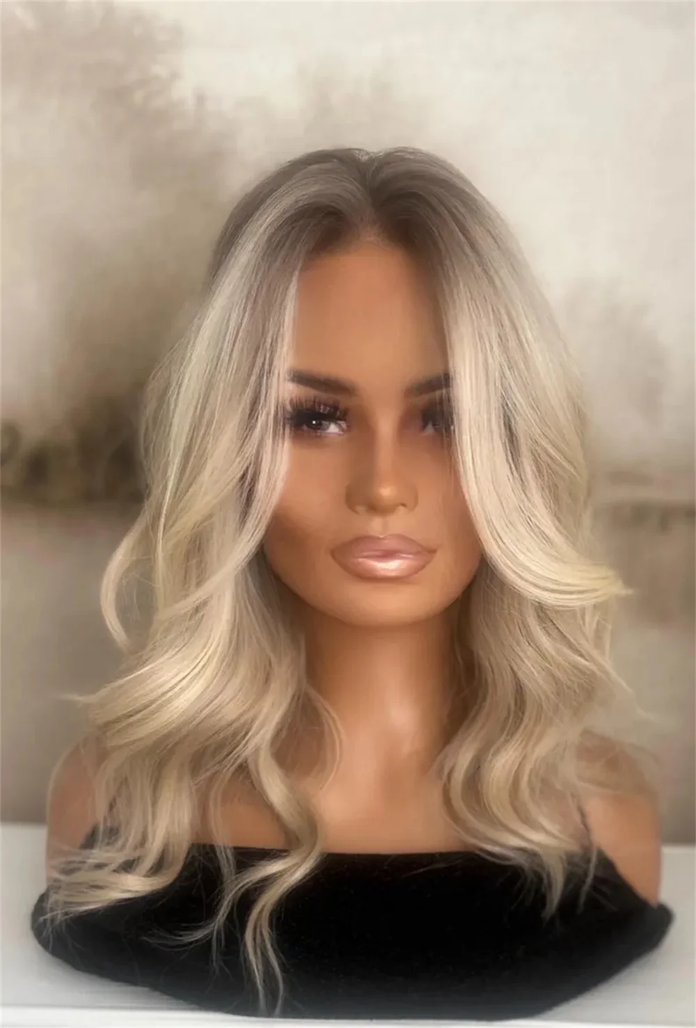 

Creamy Blonde Lace Front Wig Loose Waves Heat Resistant Fibre Synthetic Hair Swiss Lace HD 13x4 Natural Looking Wig Daily Use