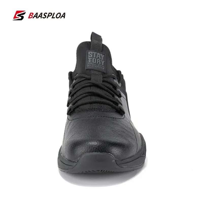 Baasploa Men Running Shoes Non-slip Leather Sneaker Lightweight Tennis Shoe Waterproof Man Breathable Casual Shoes