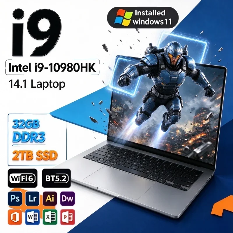 2026 Hot New Pick 14.1'' Reliable High Performance Laptop Intel I9-10980HK 16/32GB RAM 2TB SSD Win11 Gaming Notebook