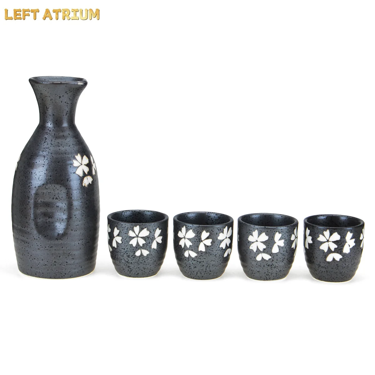 150ml Japanese Style Cherry Blossoms Sake Pot Bottle Flagon Liquor Cups Set of 5 PCS Ceramics Hip Flask Wine Mug