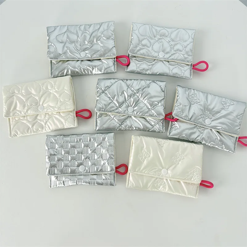 New Korean Ins Flip Coin Purse Small Wallet PU Shiny Embossed Makeup Bag Mini Purse Cute Handbag Sanitary Pad Bag Card Holder